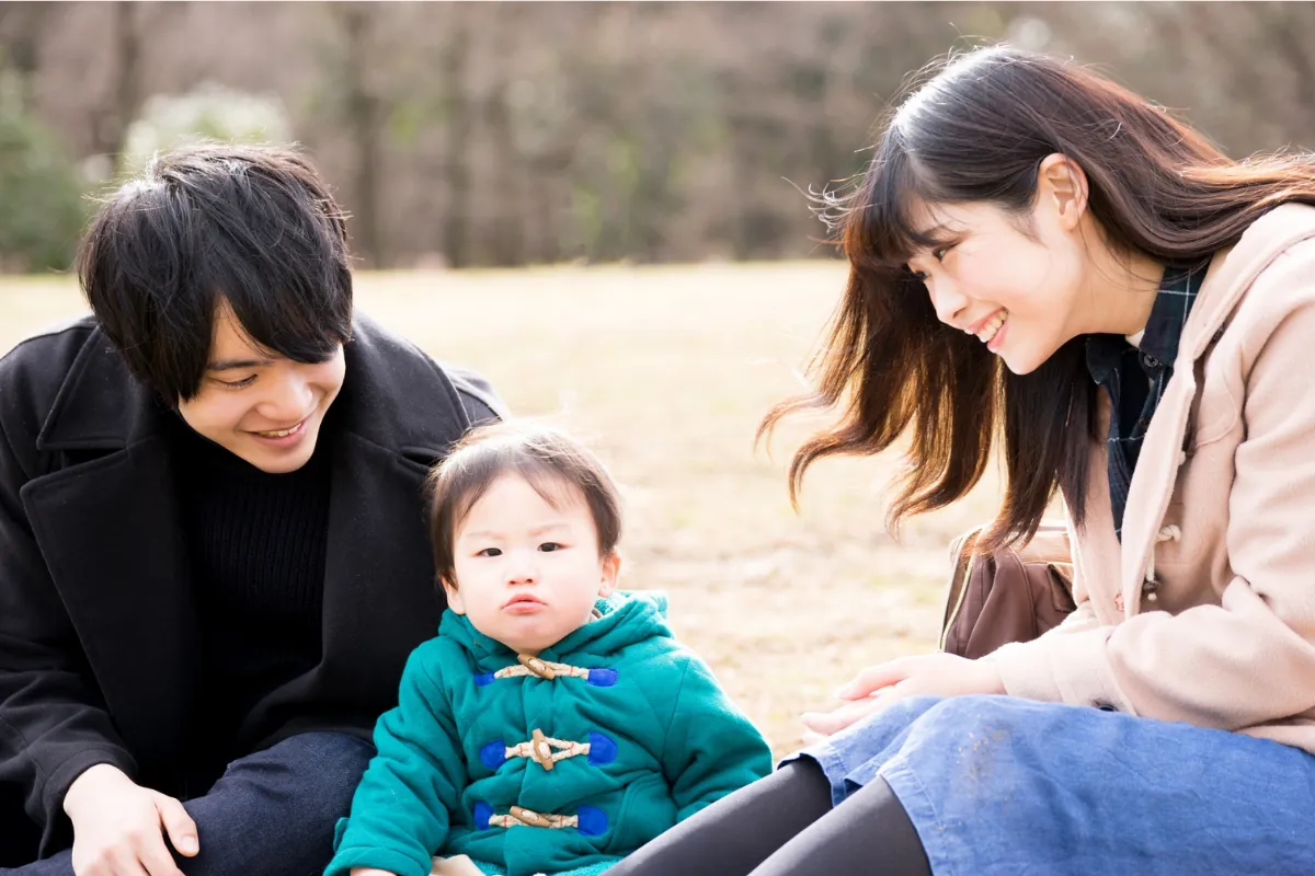 公園での家族写真撮影