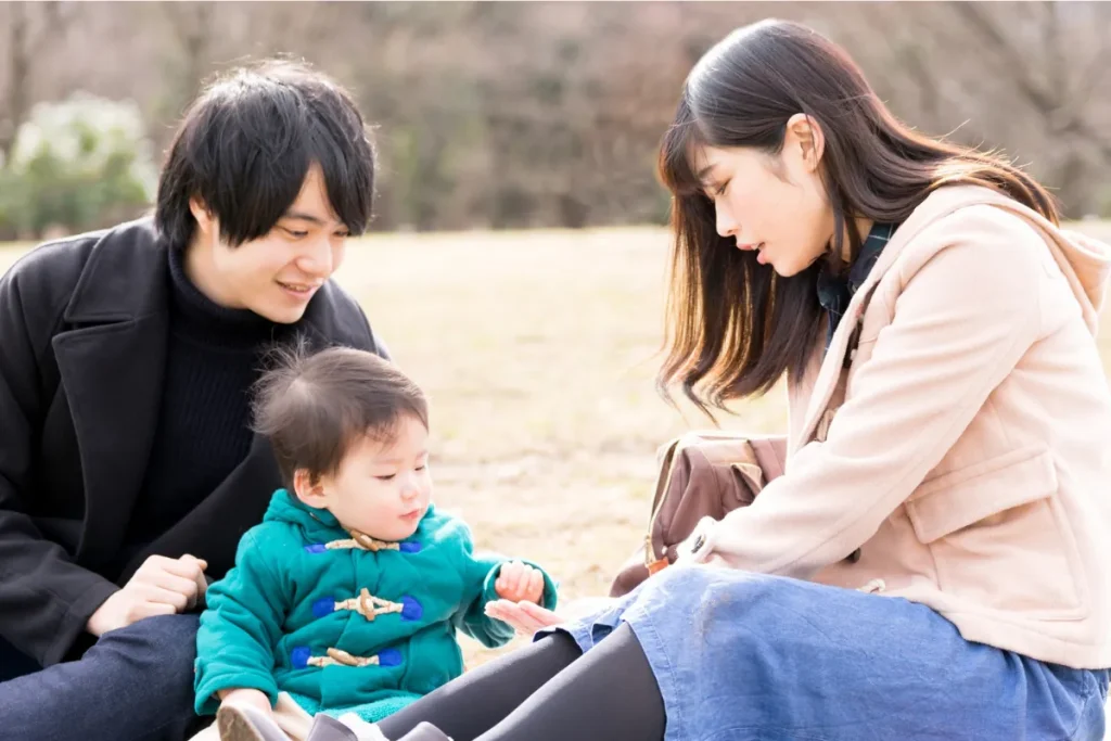公園での家族写真撮影